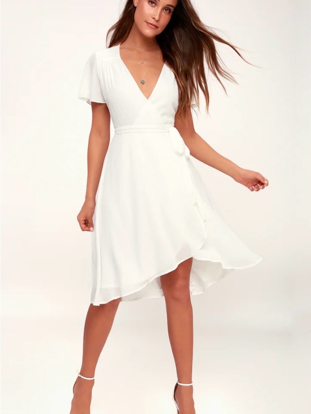 Lulus Rise to the Occasion White Wrap Midi Dress with V-Neck